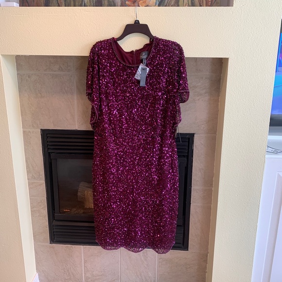 Adrianna Papell Beaded Flutter Sleeve Sheath Dress - Picture 5 of 7